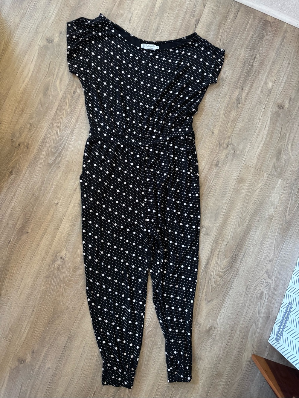 Fighting Eel Black Polka Dot Cap-Sleeve Jumpsuit